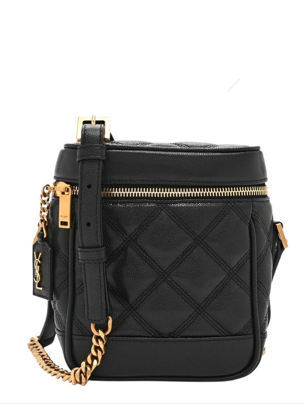 Like NEW! SAINT LAURENT YSL Black Quilted Grain De Poudre Leather 80s Vanity Bag